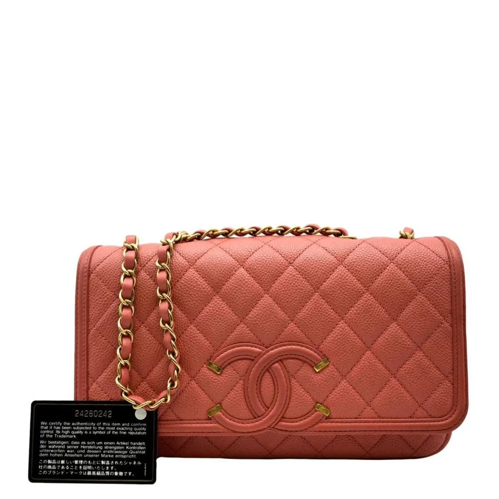 CHANEL  CC Filigree Small Flap Caviar Leather Crossbody Bag Pink - Picture 3 of 14